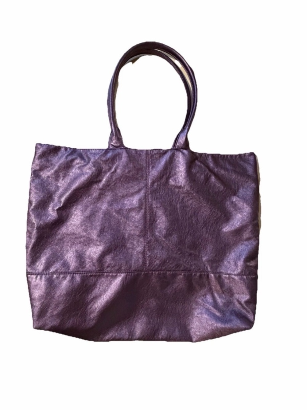 Sak’s Fifth Avenue Large Purple Shiny Metallic Leather Tote - Picture 2 of 12